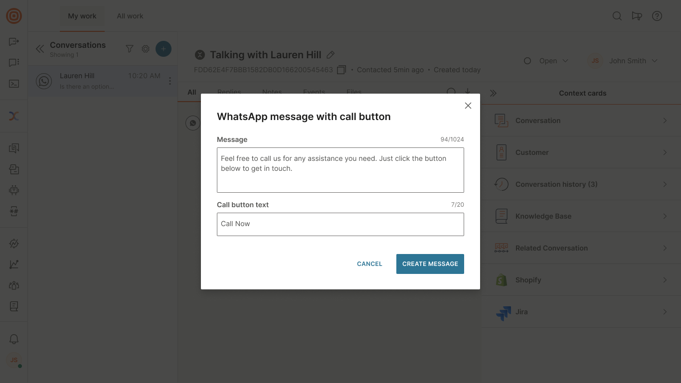 Calls - Interactive button message