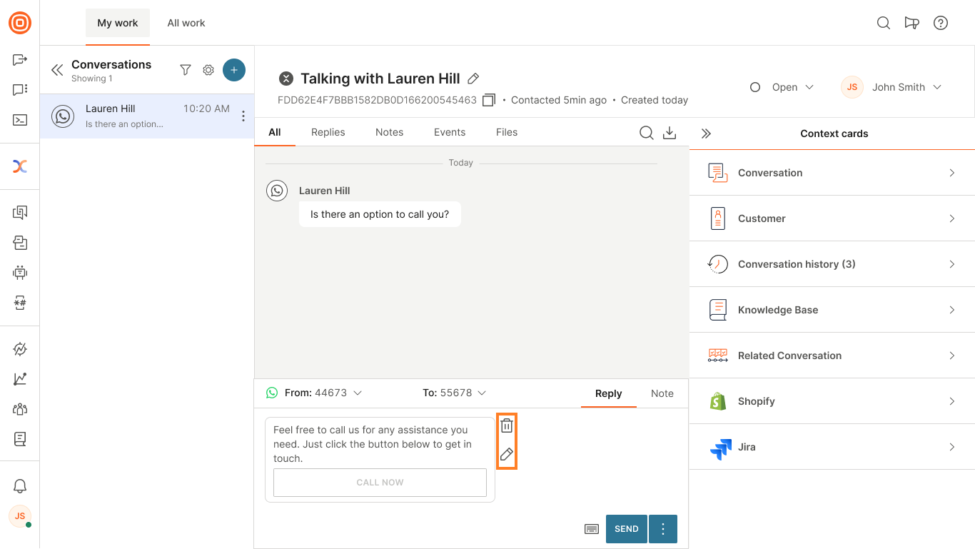 Calls - Send interactive message