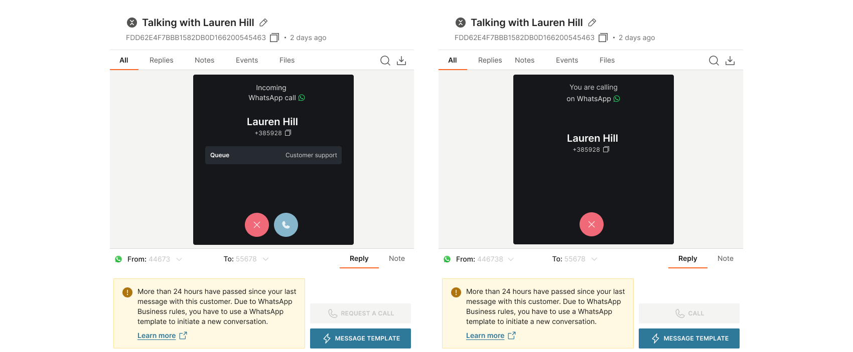 Calls - Inbound and outbound WA call
