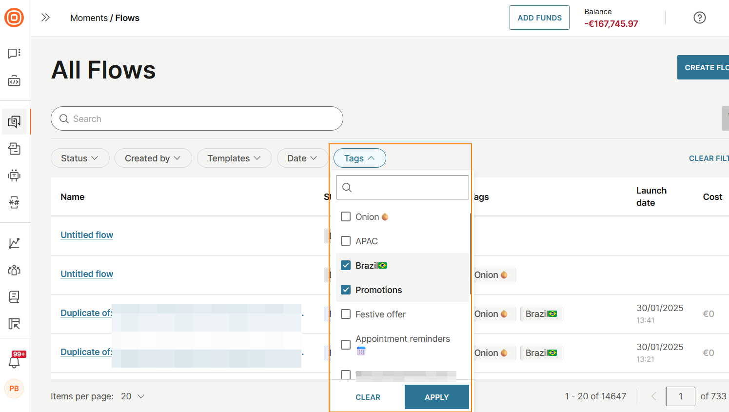 Filter flows by campaign tags