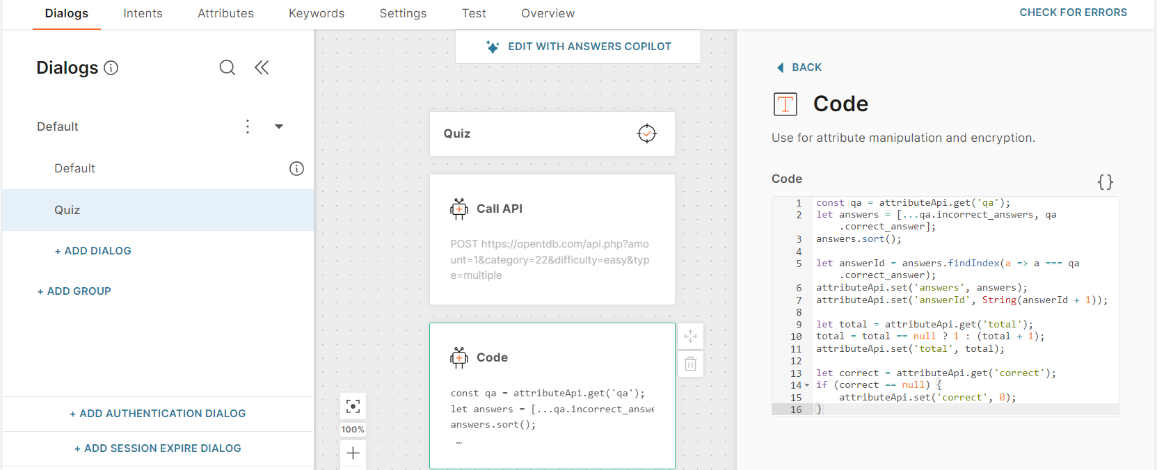 Coding element with sample code