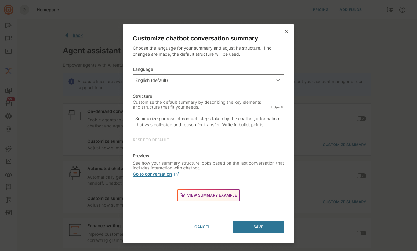 Conversations - AI summary customization