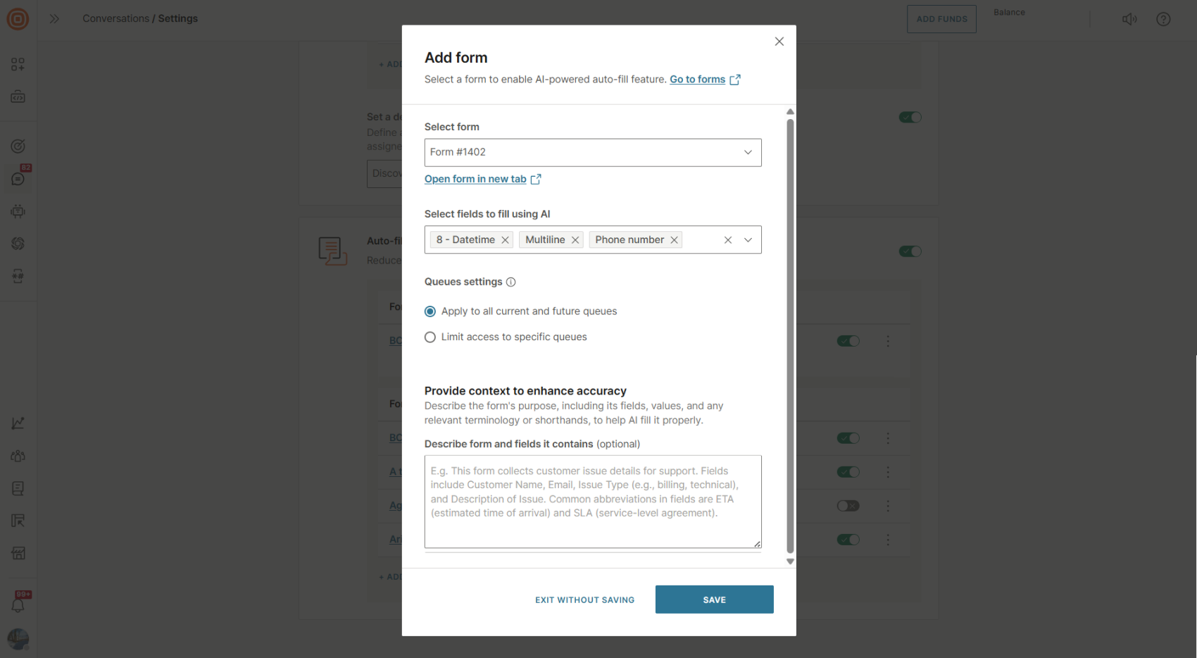 Conversations - AI assistant - Add form