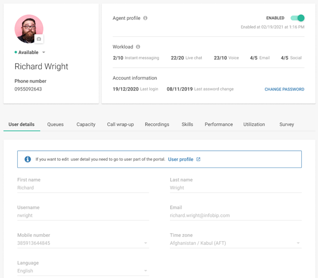 Conversations - Agent profile changes