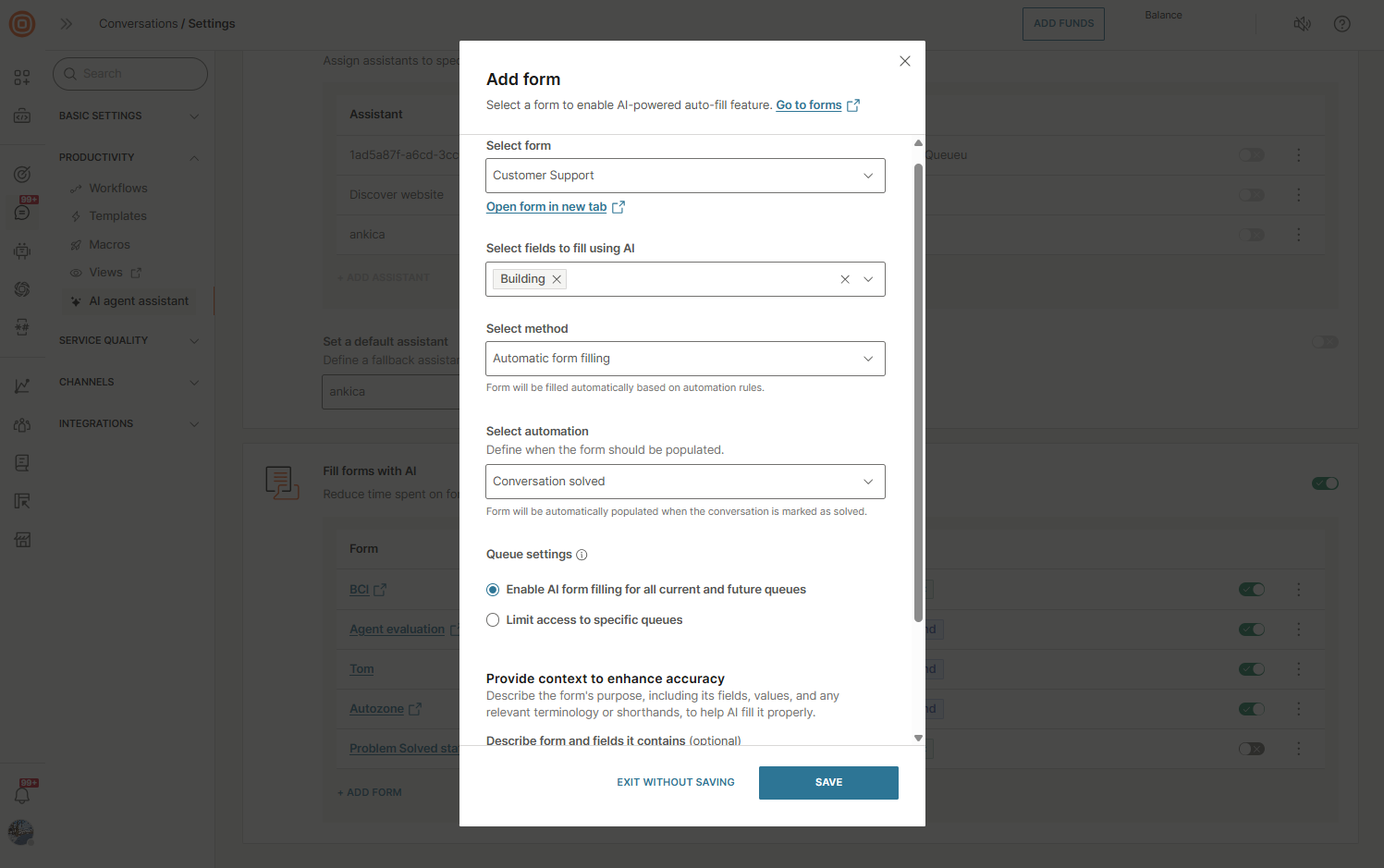 Conversations - Fill forms