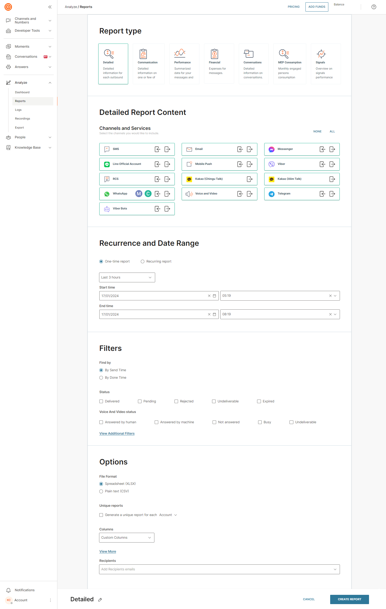 Conversations - Create report