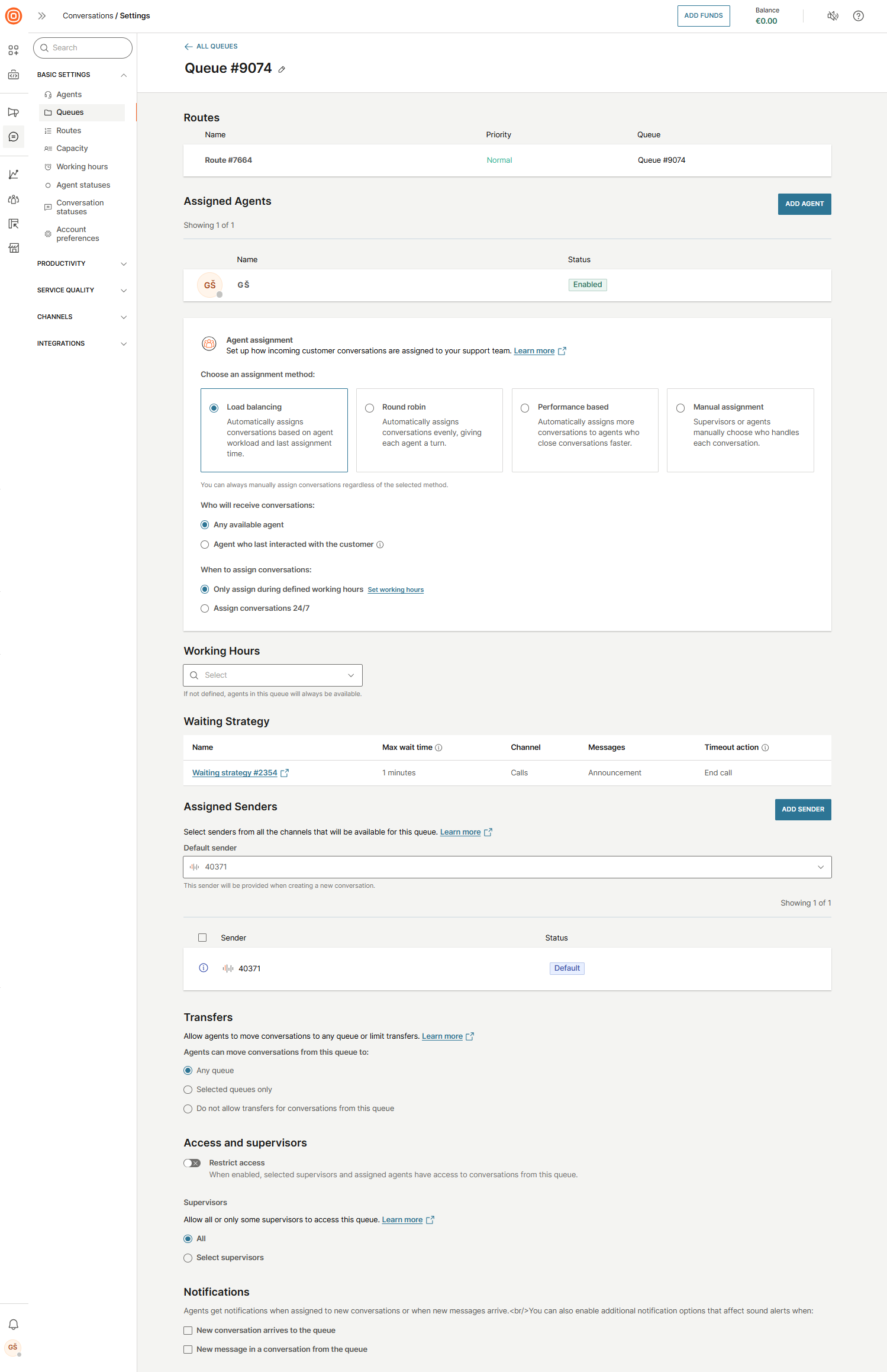 Conversations - Queues tab details