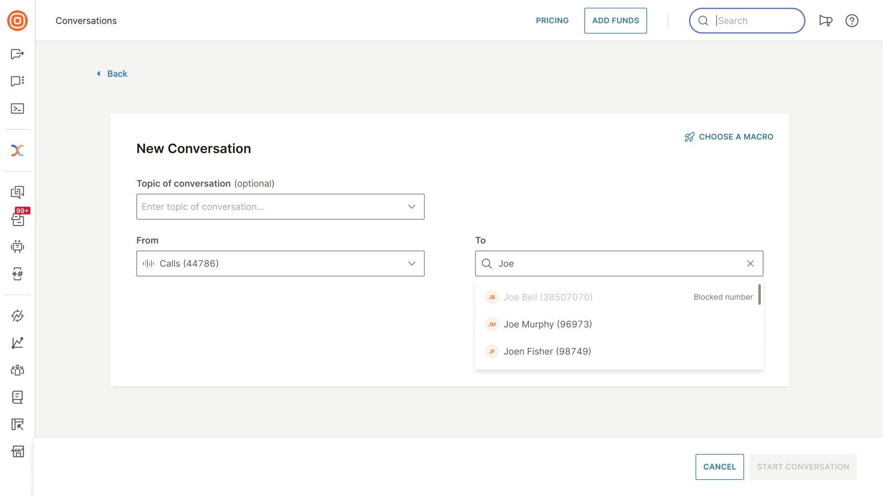 Conversations - Blocklisted numbers