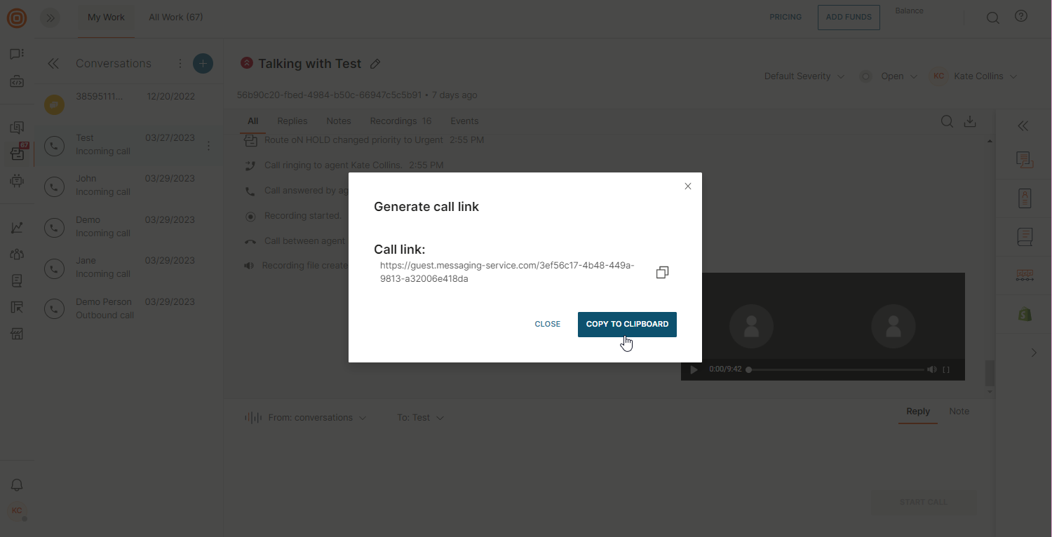 Calls - Generate call link user identity copy