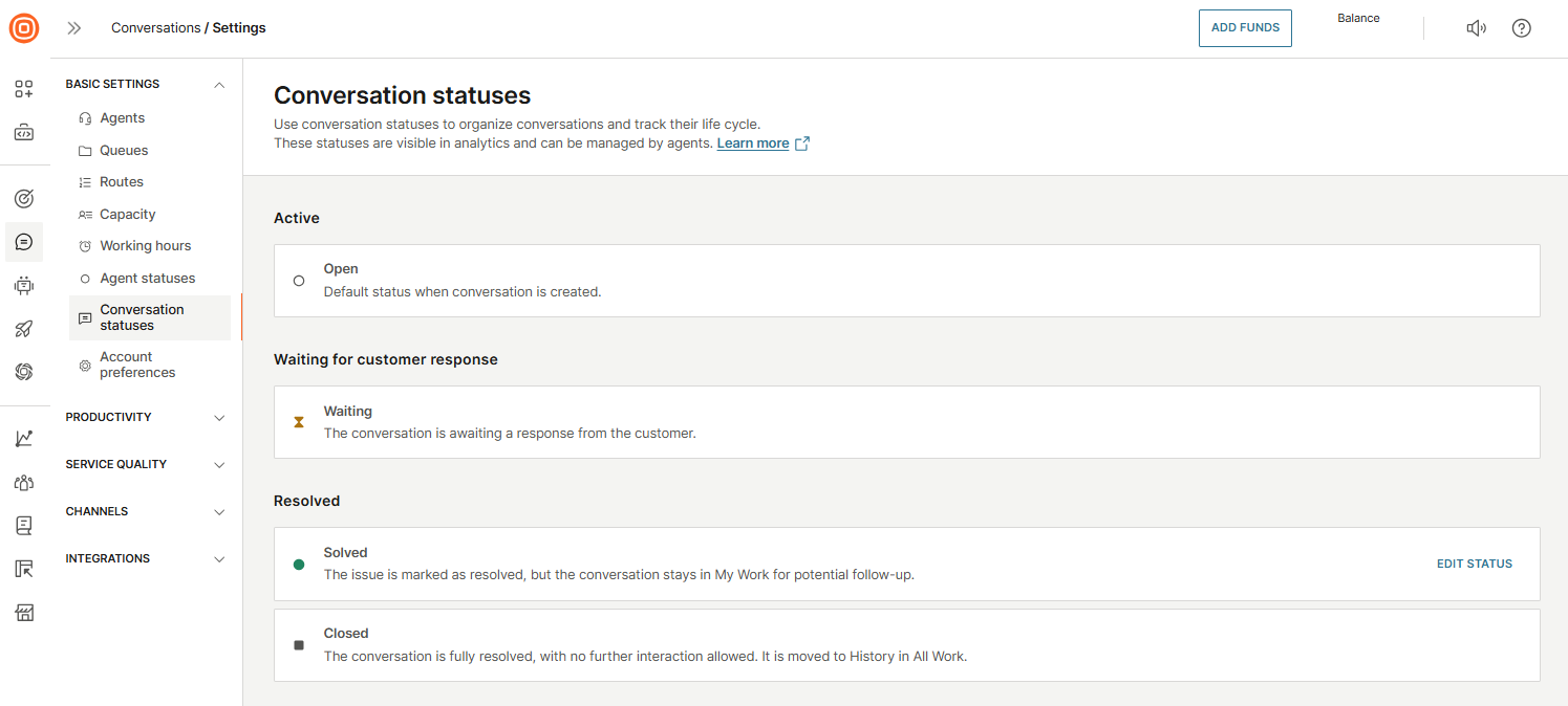 Conversations - Agent status list