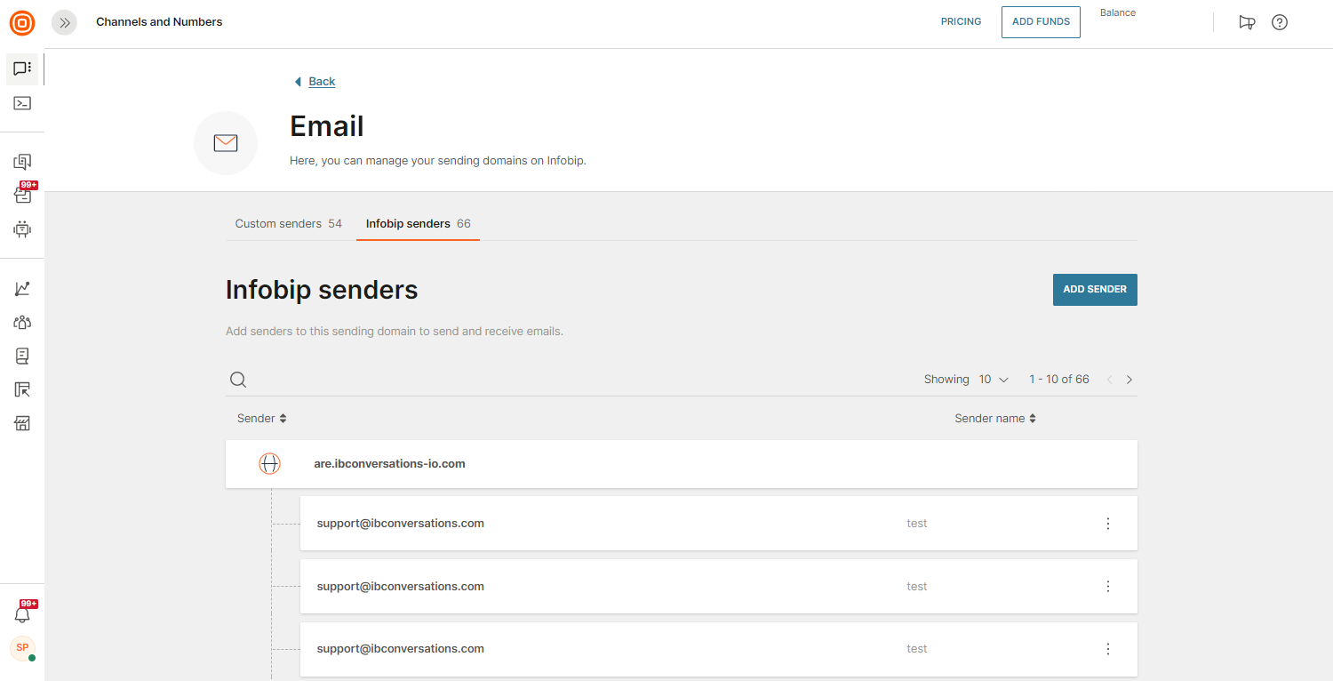 Conversations - Infobip email senders