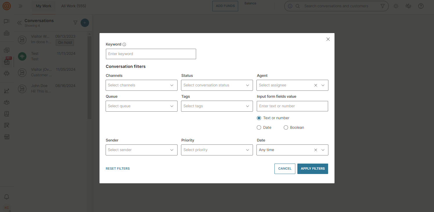 Conversations - Global search filtering