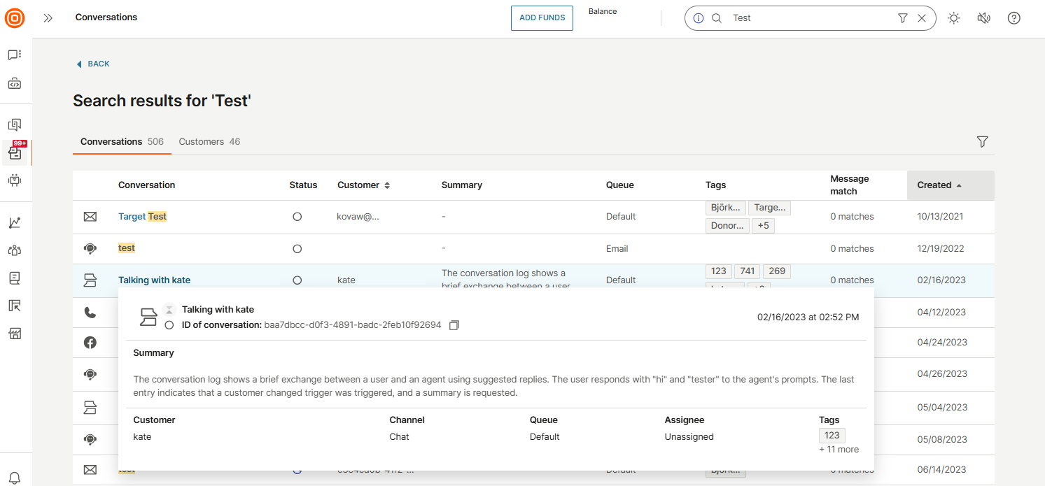 Conversations - Global search conversation summary