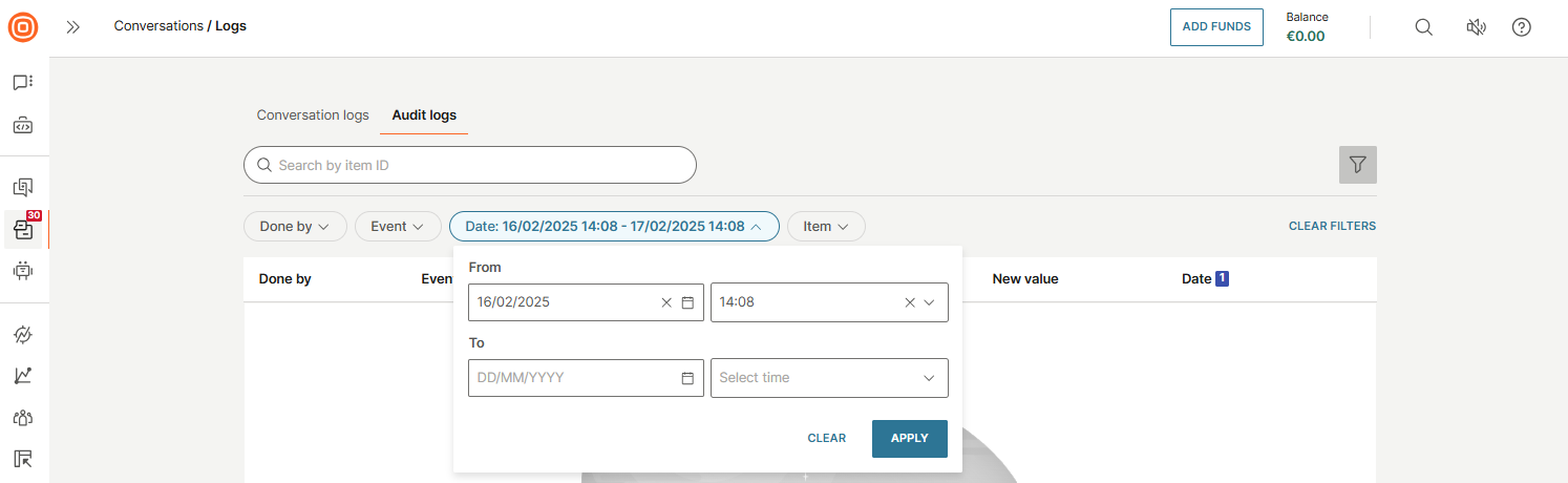 Conversations - Audit logs date