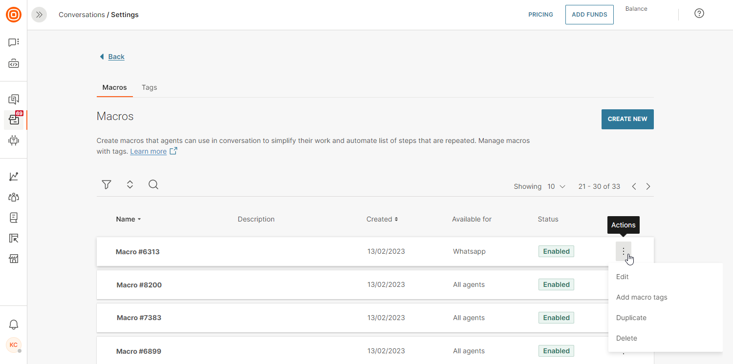 Conversations - Macros options