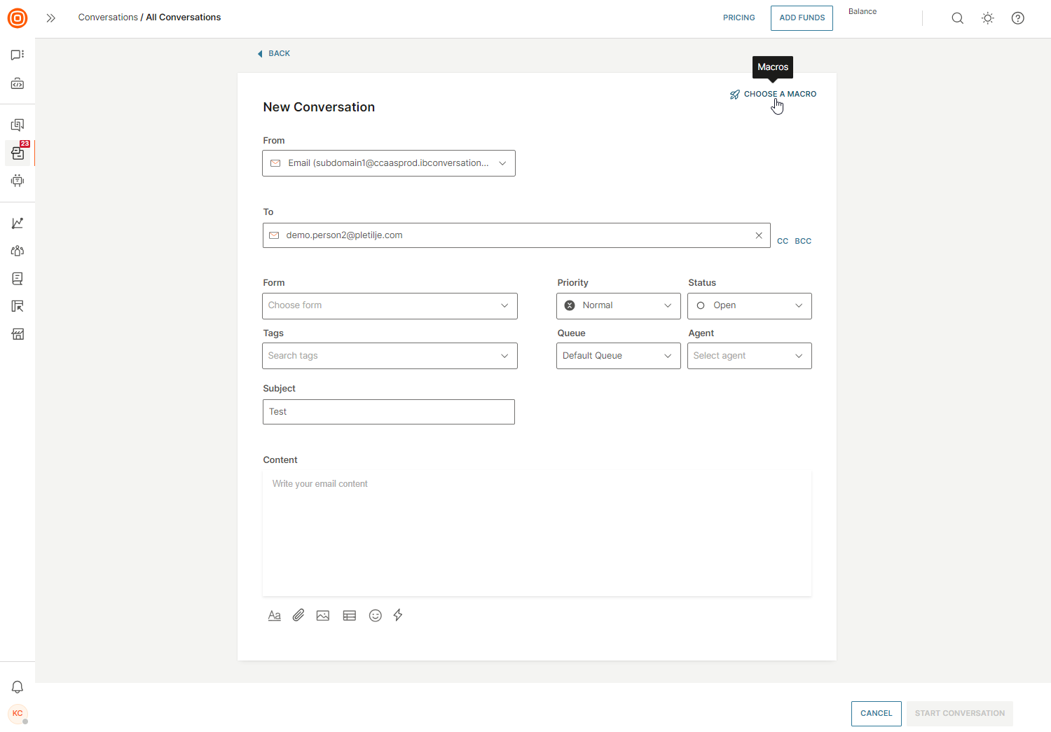 Conversations - Choose macro option