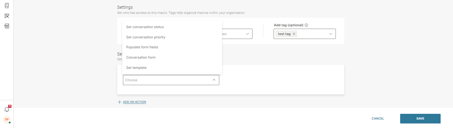 Conversations - Macros set actions