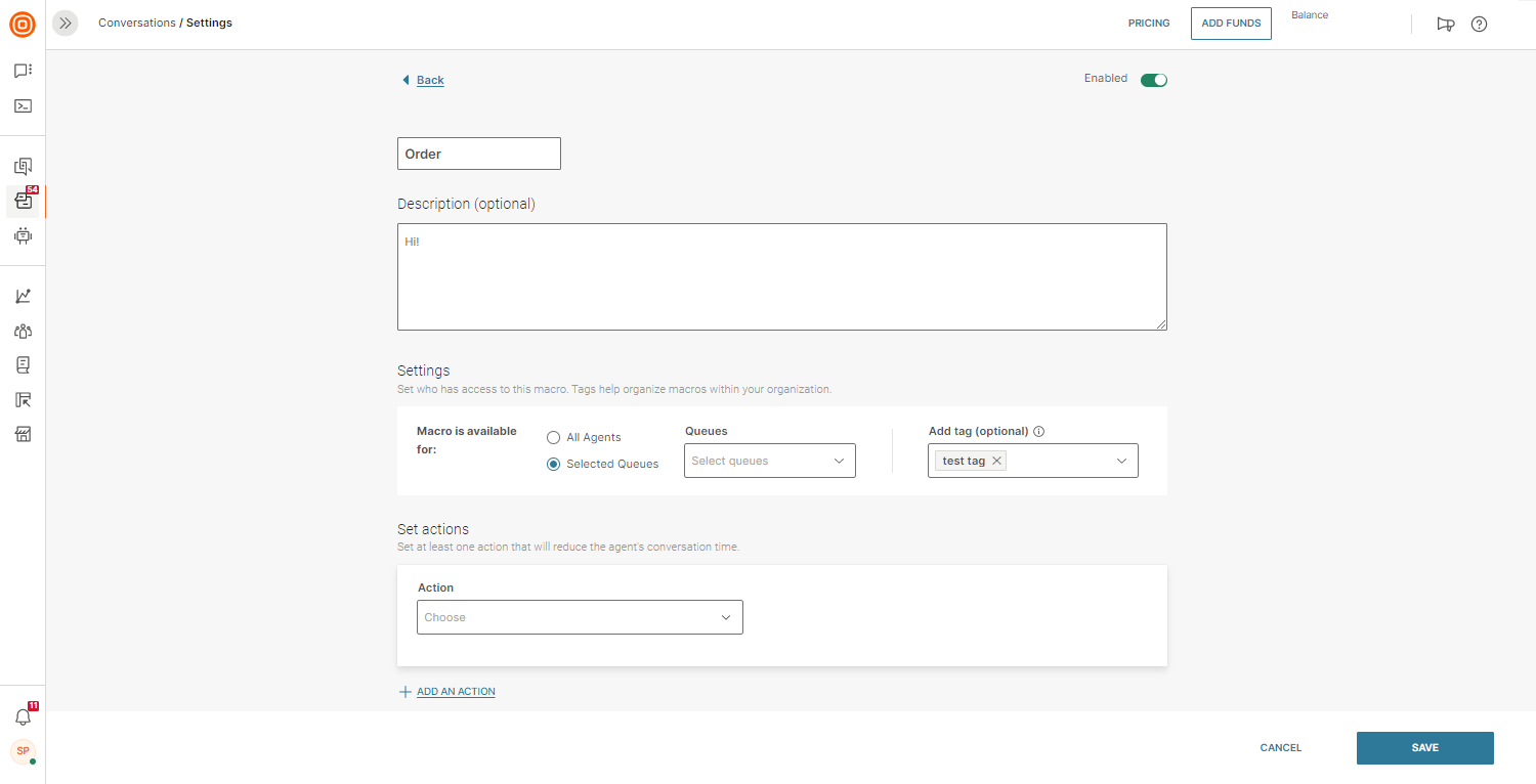 Conversations - Macros settings