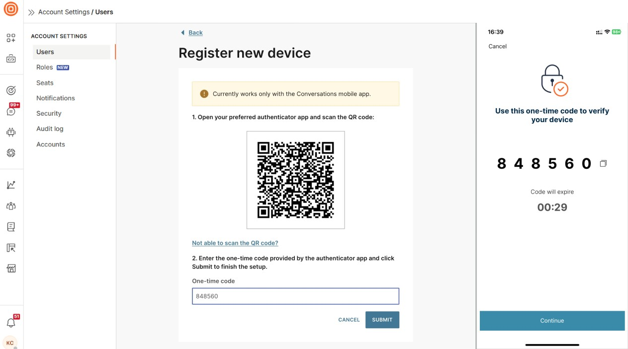 Conversations - TOTP enrollment enter PIN
