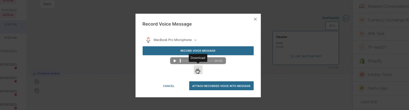 Conversations - Record voice message other options