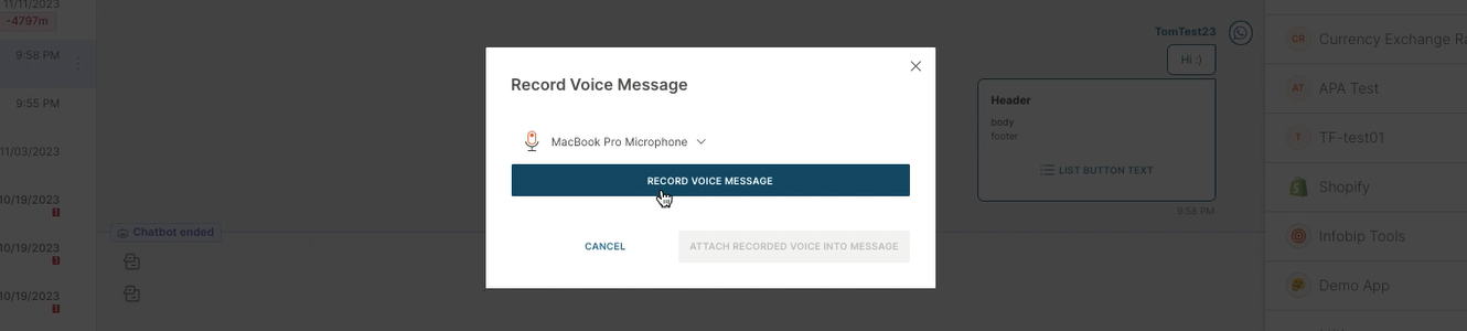 Conversations - Record voice message start