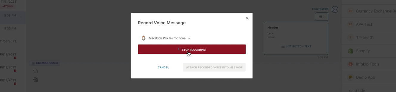 Conversations - Record voice message stop