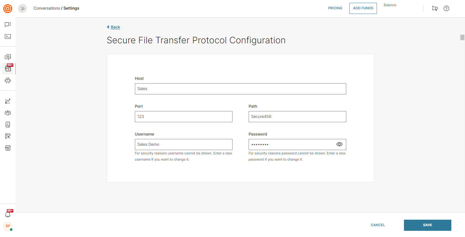 Calls - Recording secure file protocol configuration