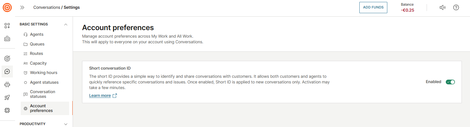 Conversations - Short ID