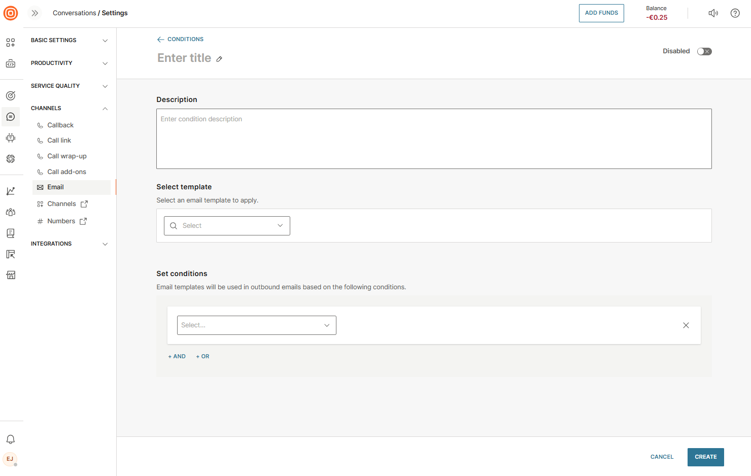 Conversations - Email conditions