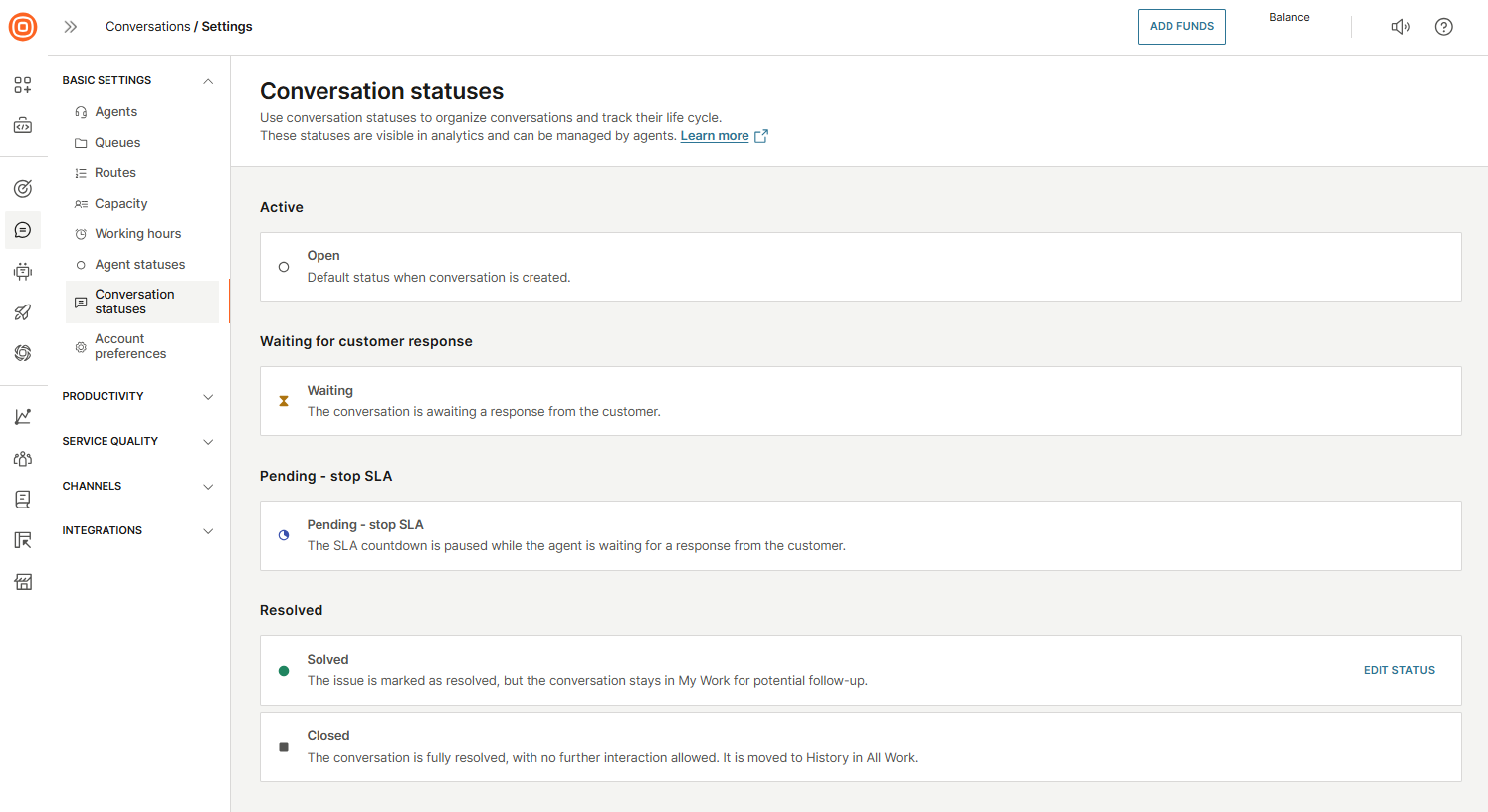 Conversations - Agent status list