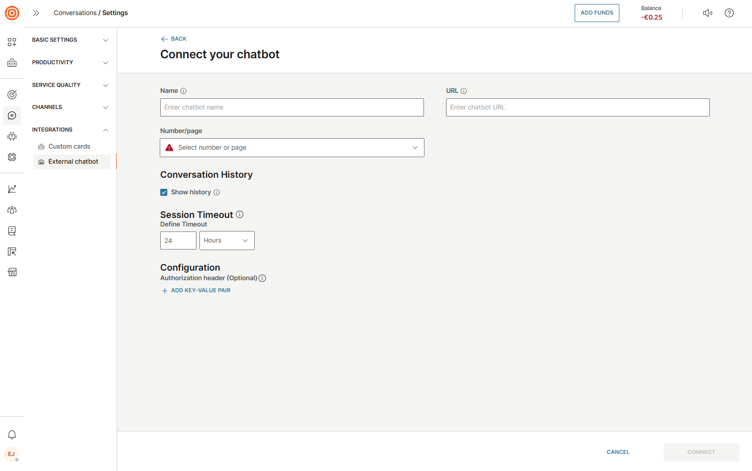 Conversations - External bot settings