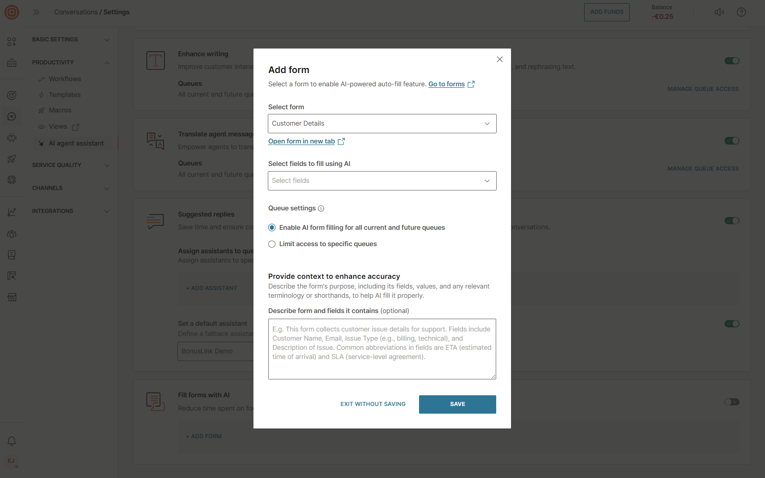 Conversations - Fill forms