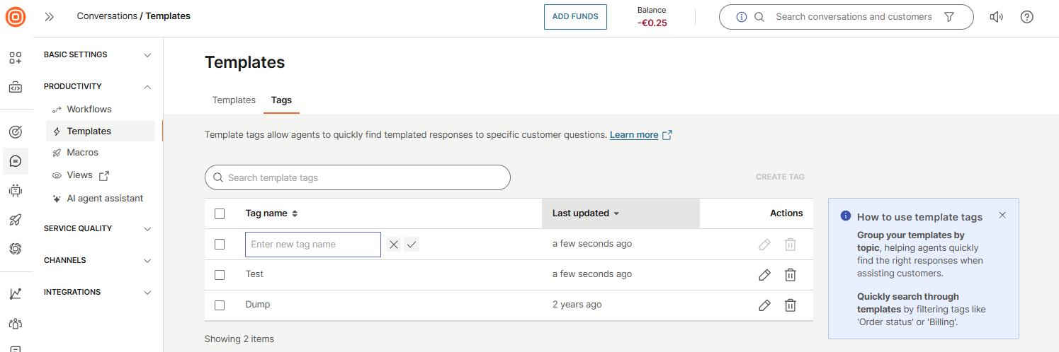 Conversations - Create template tags