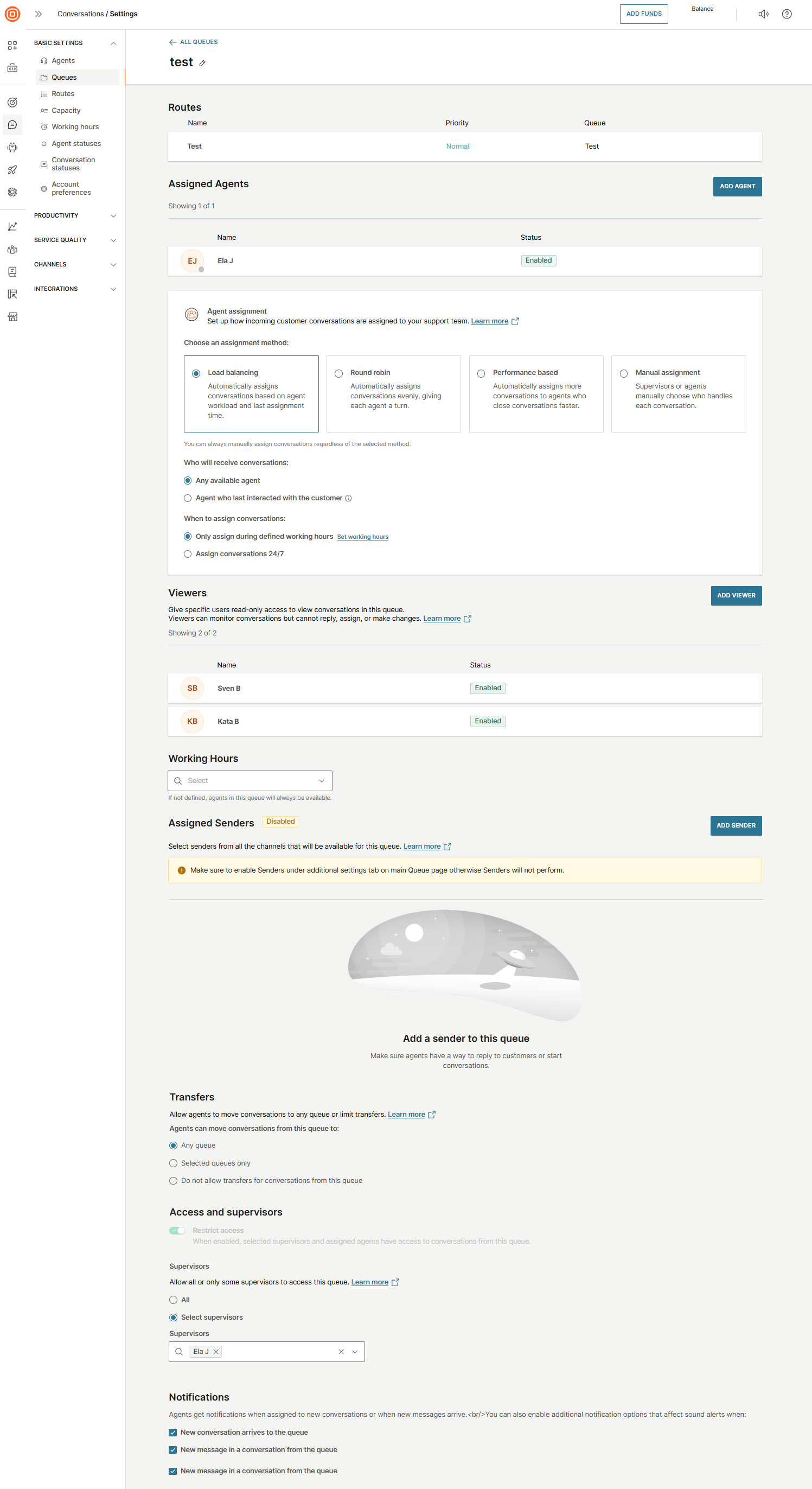Conversations - Queues tab details