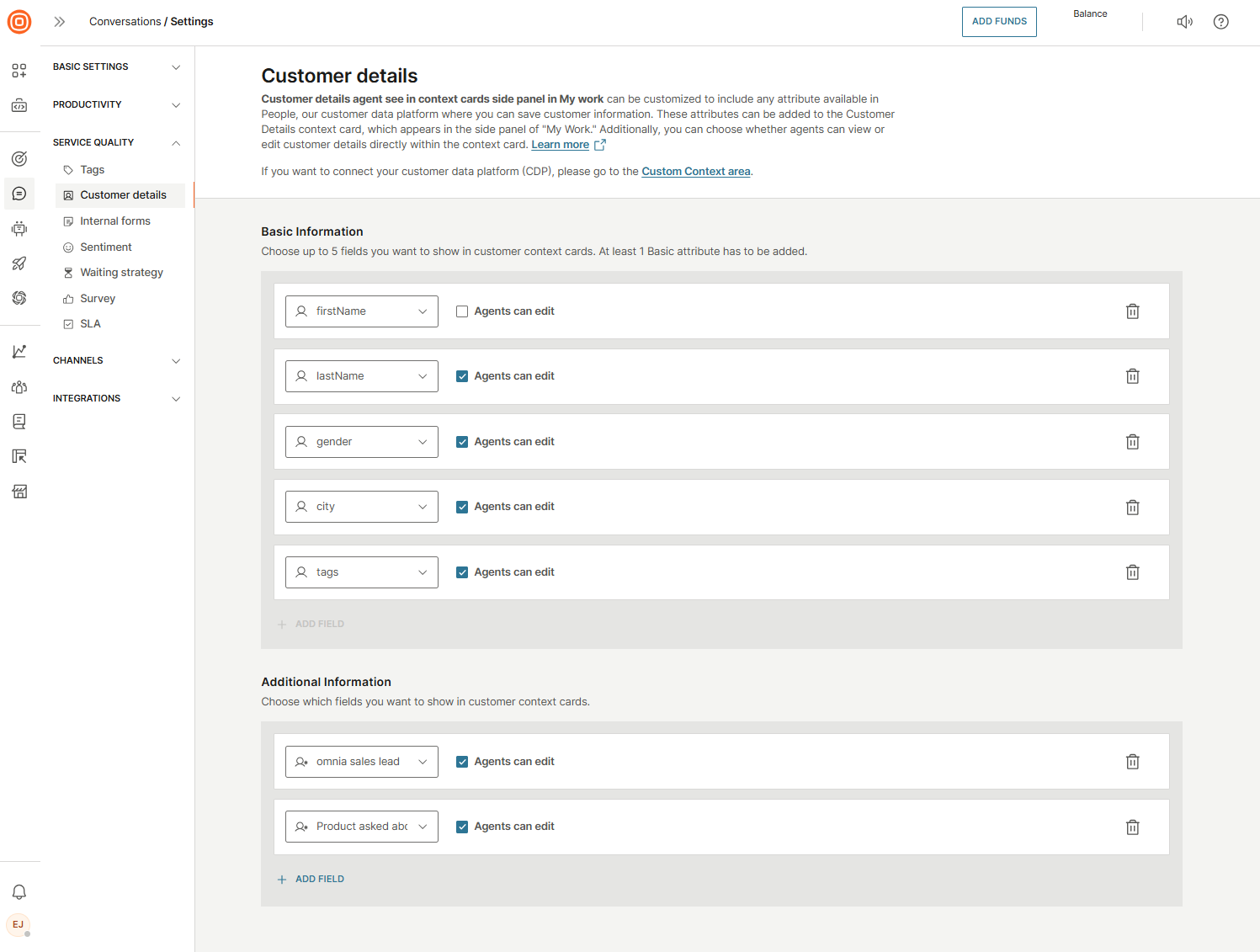 Service quality - Customer details