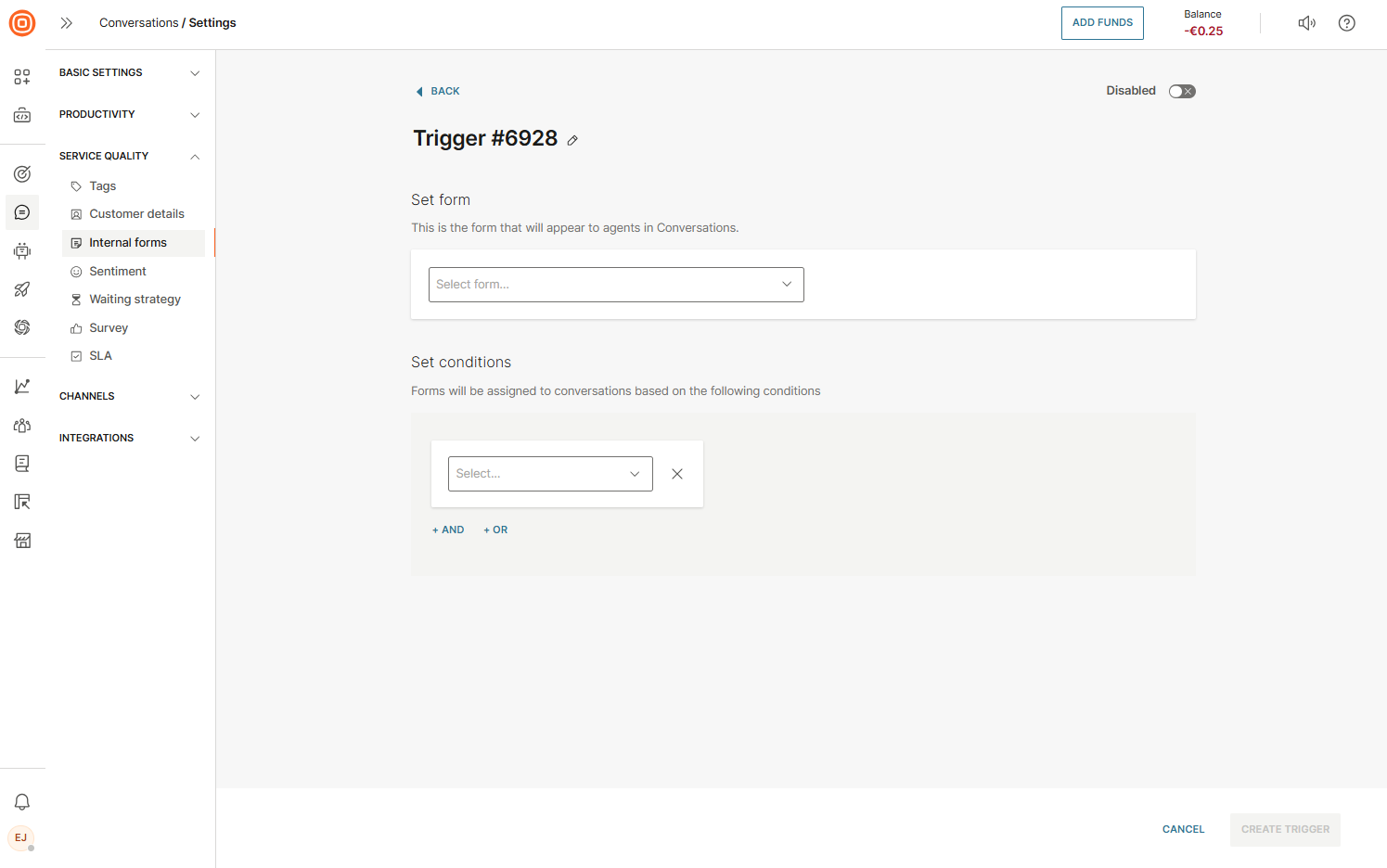 Service quality - Create internal forms triggers