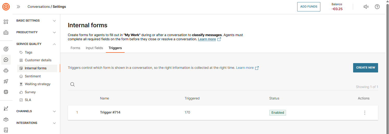 Service quality - Internal forms triggers
