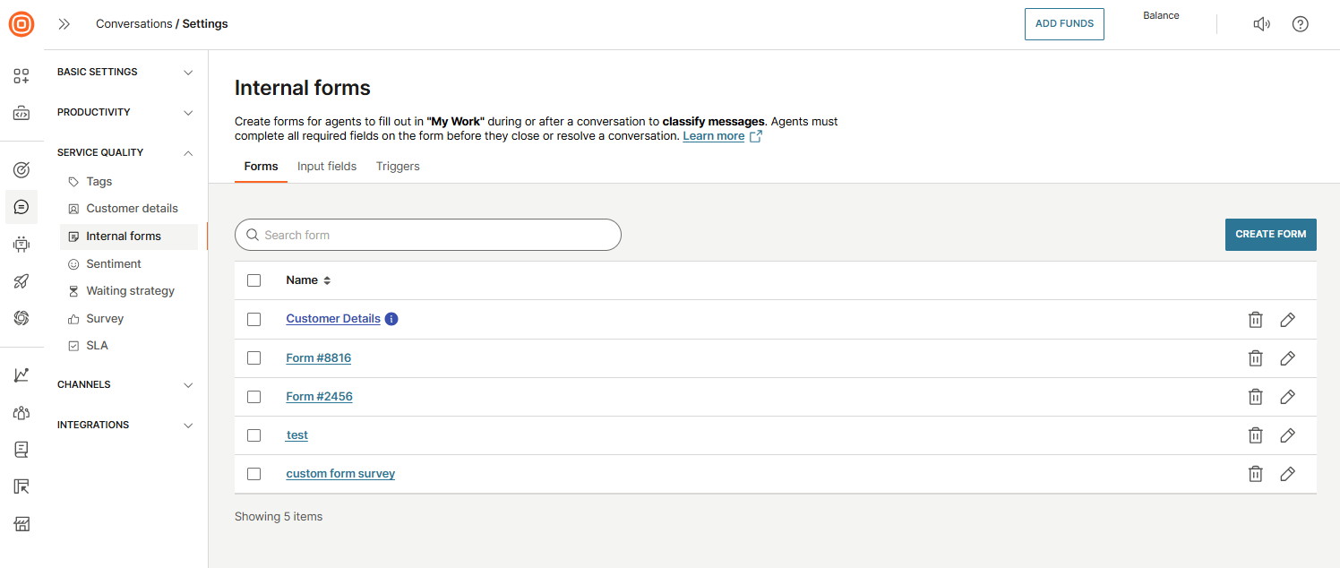 Service quality - Internal forms