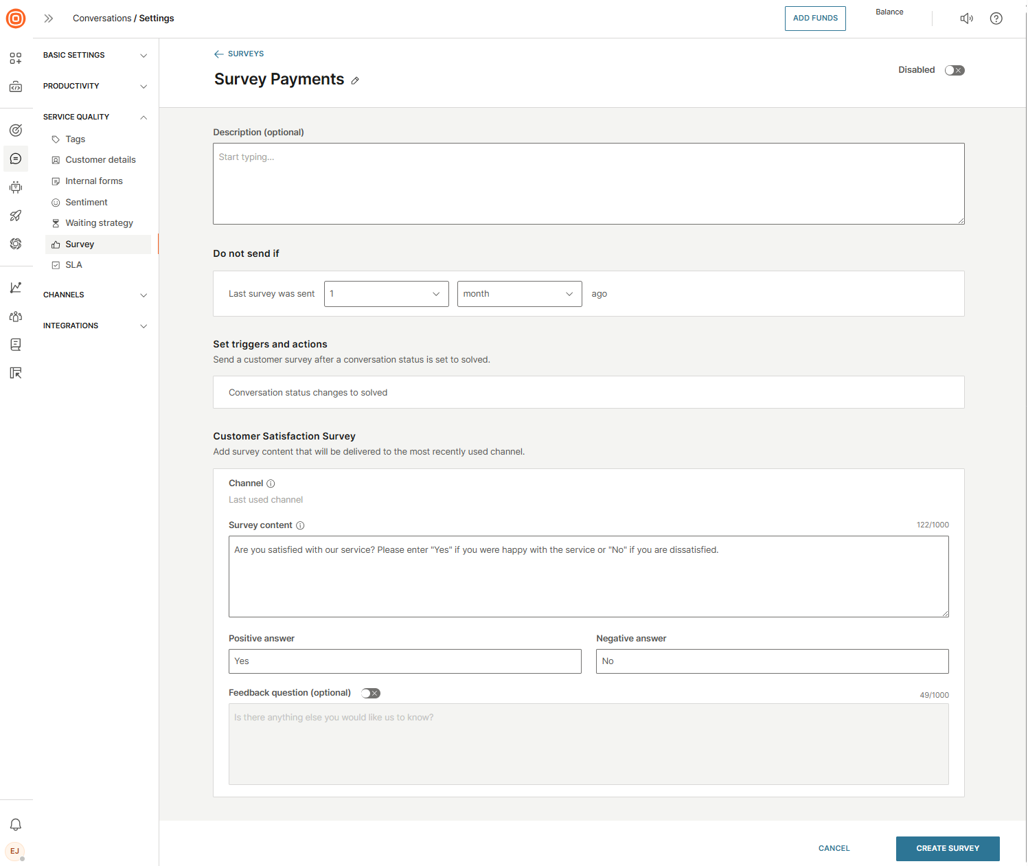 Conversations - Create surveys