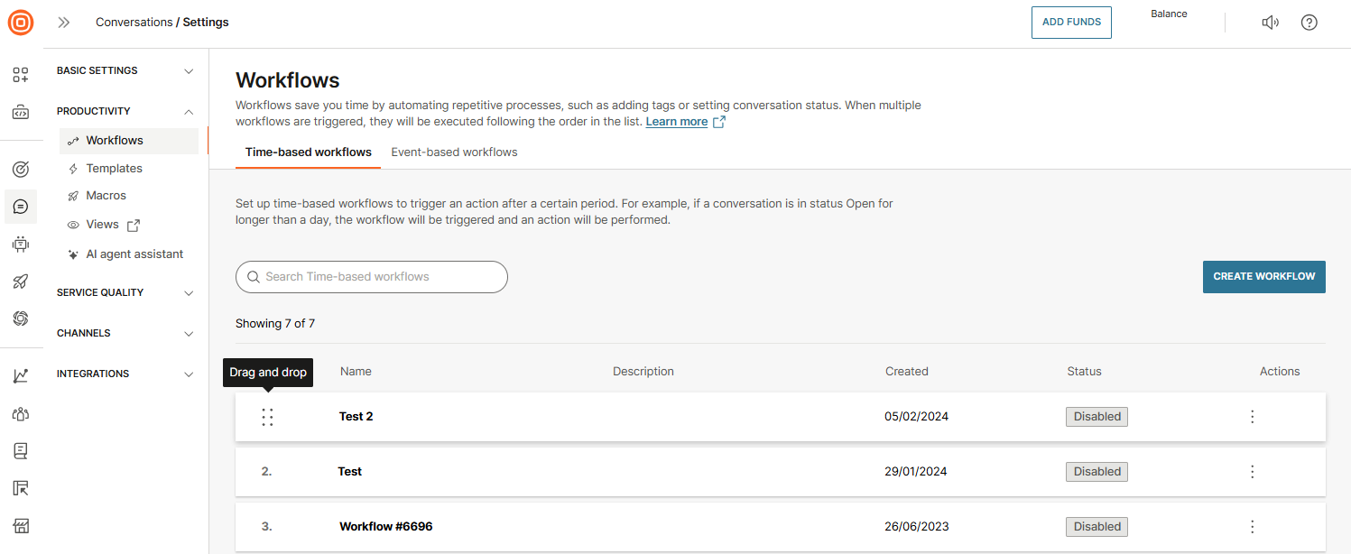 Conversations - Workflows drag and drop