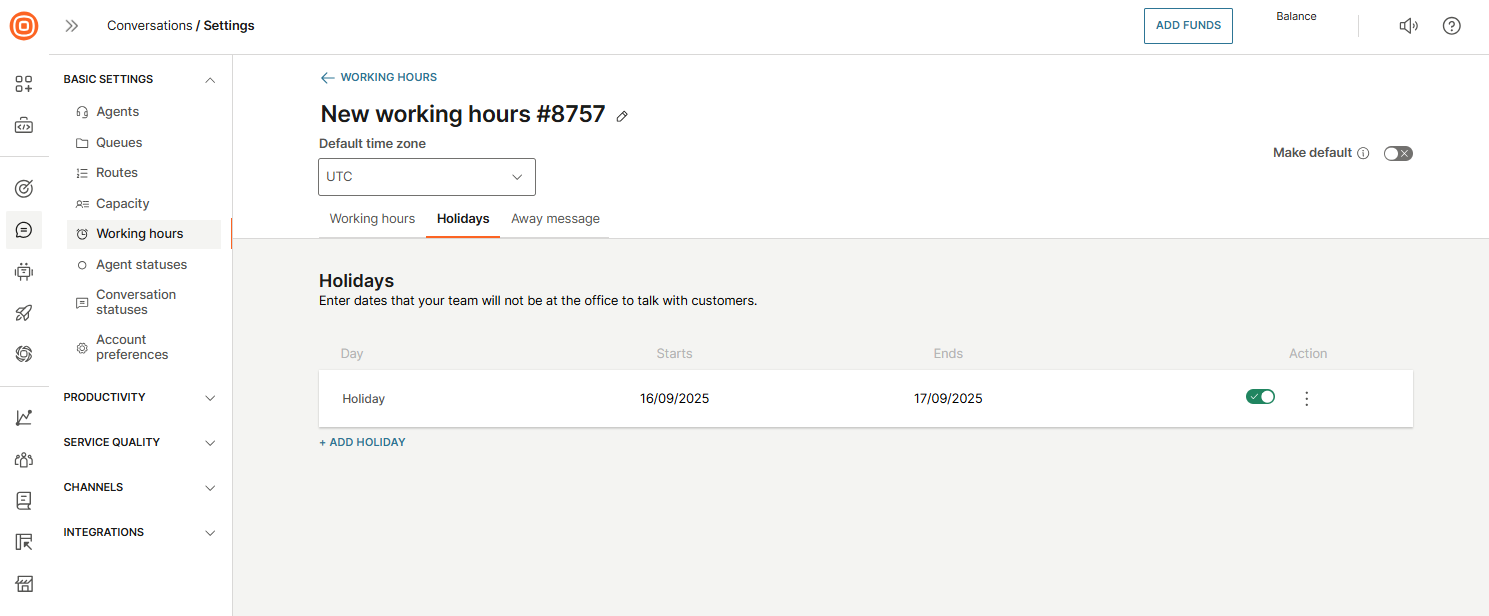 Conversations - Working hours holidays