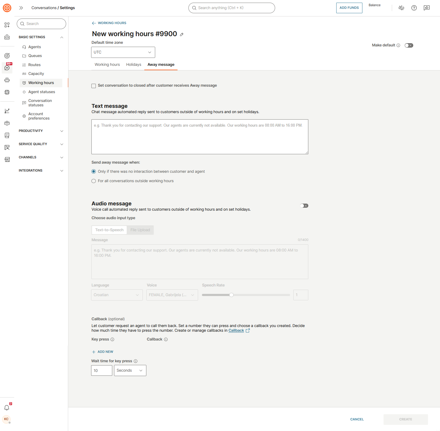 Conversations - Away message