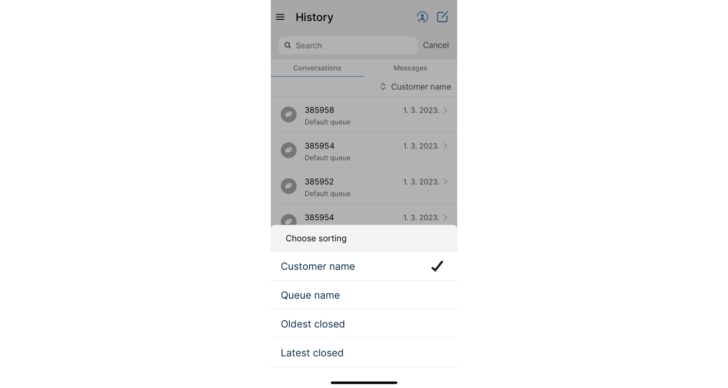 Conversations - Sorting in History mobile