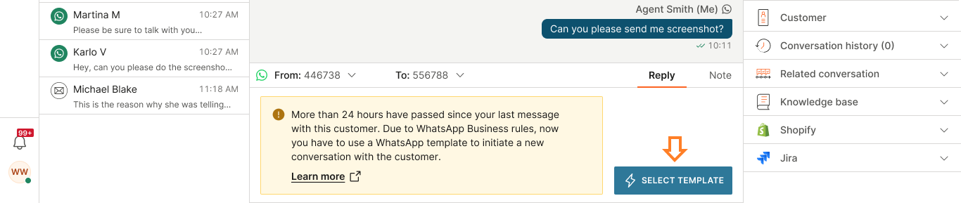 Conversations - Select WA template