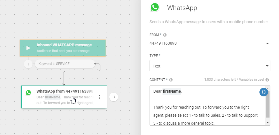 WhatsApp use case - Assign a Customer Inquiry to the Right Agent - queue redirect