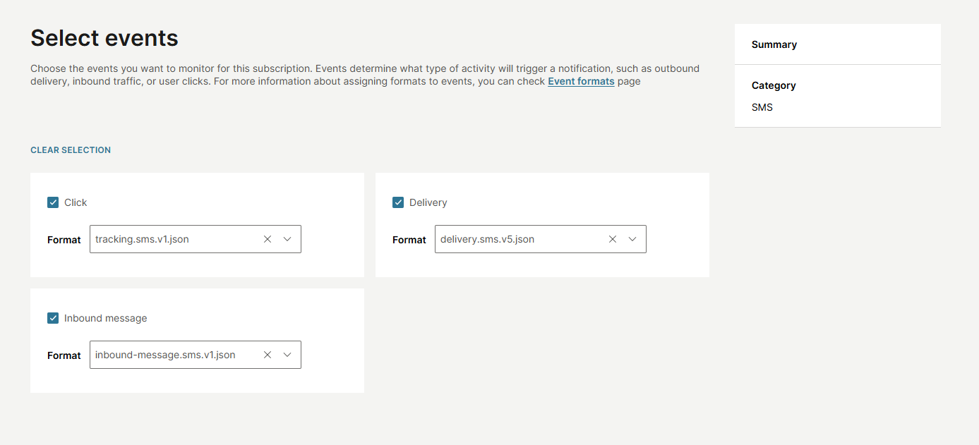 Subscriptions - Select event format
