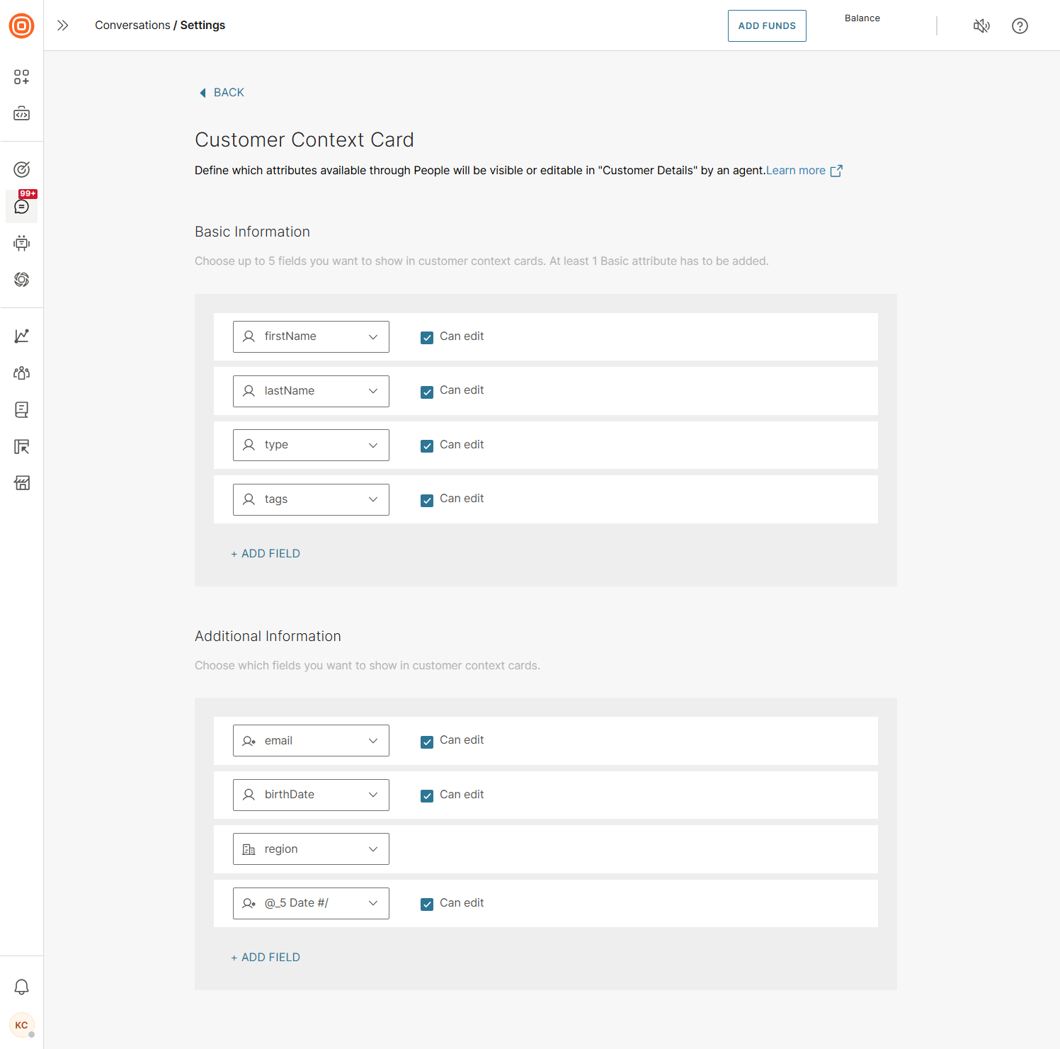 Conversations - Customer context card