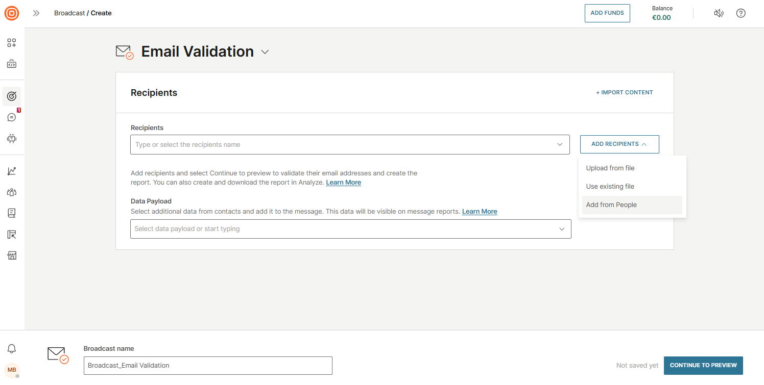 Email recipients option