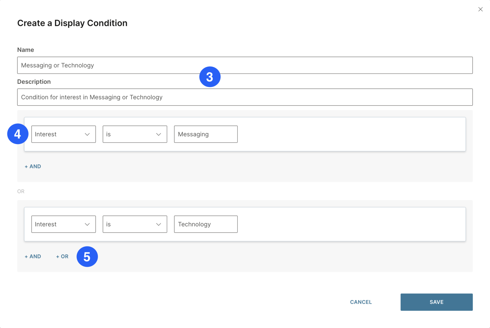 Editor conditions creation