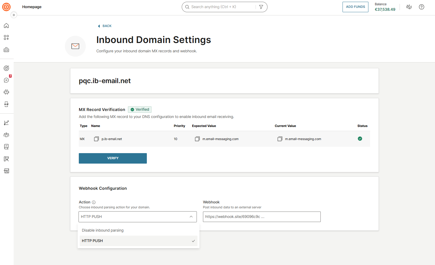 Manage inbound domain